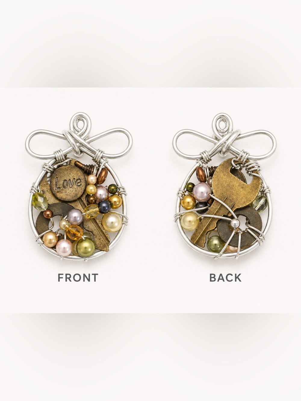 Steampunk Handcrafted Silver Wire 'Love' Pendant with Mixed Pastel Beads